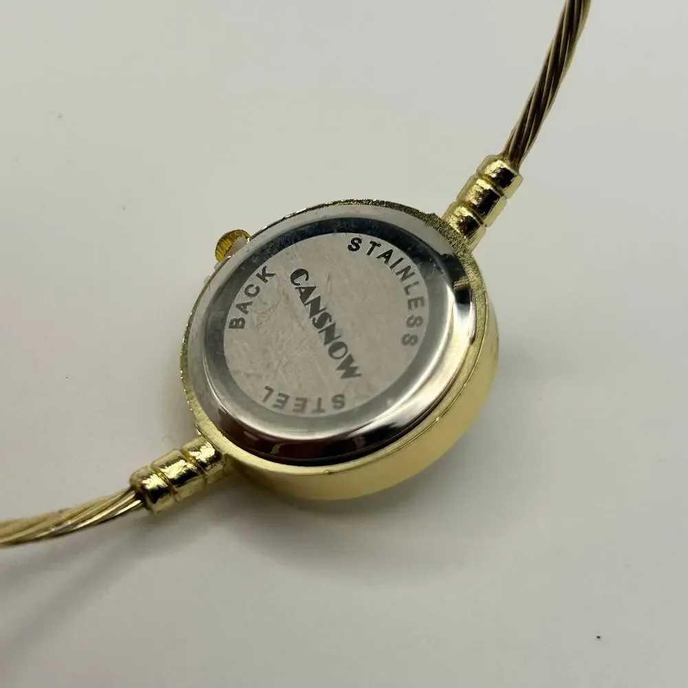 Cansnow Gold-tone Thin-twisted Cable Bracelet Watch Working New Battery